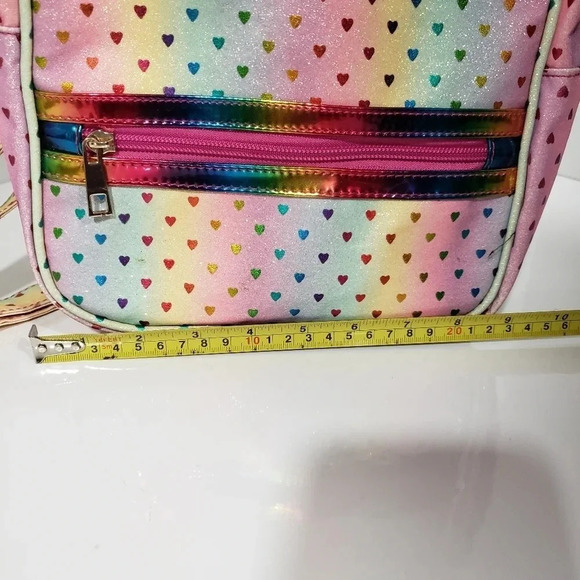 Olivia Miller Rainbow Colored Shimmer with Hearts  Young Girls Backpack. - Picture 6 of 6